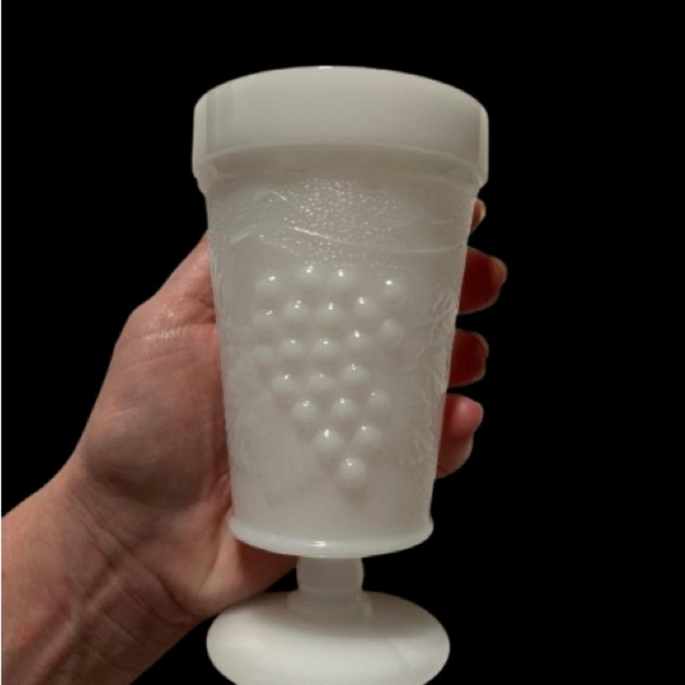 Milk Glass Goblet with Embossed Grape Motif